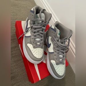 Women’s Nike Dunk High Up- Sail/Iron Purple-College Gray - Size 9